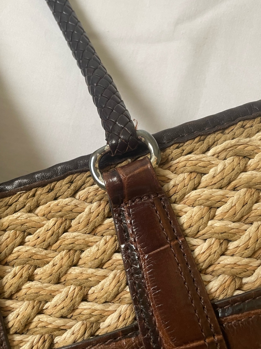 Brighton woven straw and leather trim shoulder purse - Picture 13 of 15
